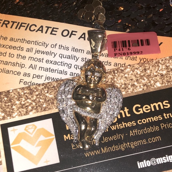 Real diamond angel pendant, not CZ not moissanite, genuine diamond angel charm - Picture 1 of 7